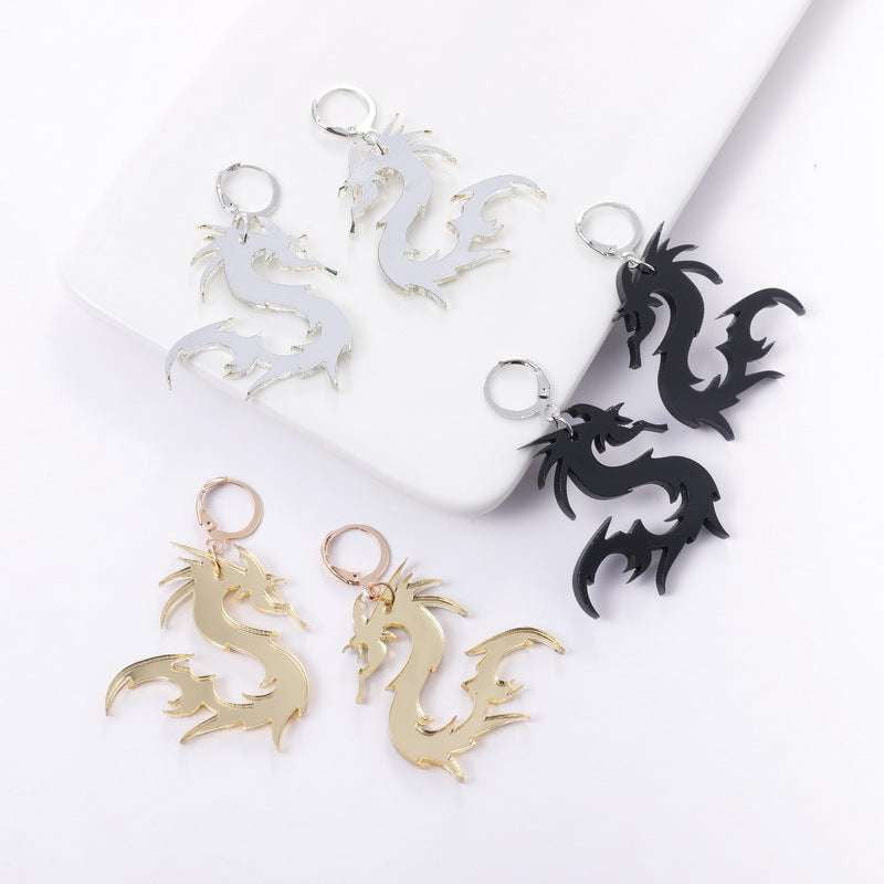 Punk Dragon Earrings, Silver Mirror Acrylic Earrings, Stylish Trendy Earrings - available at Sparq Mart