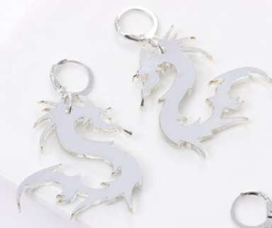 Punk Dragon Earrings, Silver Mirror Acrylic Earrings, Stylish Trendy Earrings - available at Sparq Mart