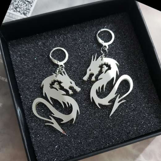 Punk Dragon Earrings, Silver Mirror Acrylic Earrings, Stylish Trendy Earrings - available at Sparq Mart