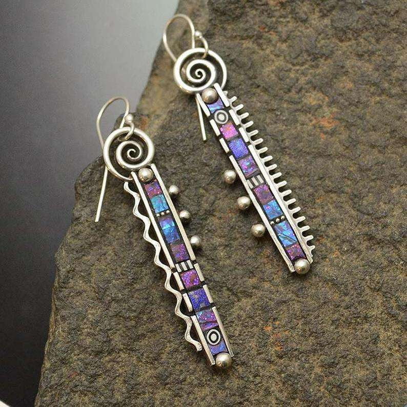 Abstract Creative Earrings, Rainbow Zigzag Earrings, Silver Tooth Earrings - available at Sparq Mart