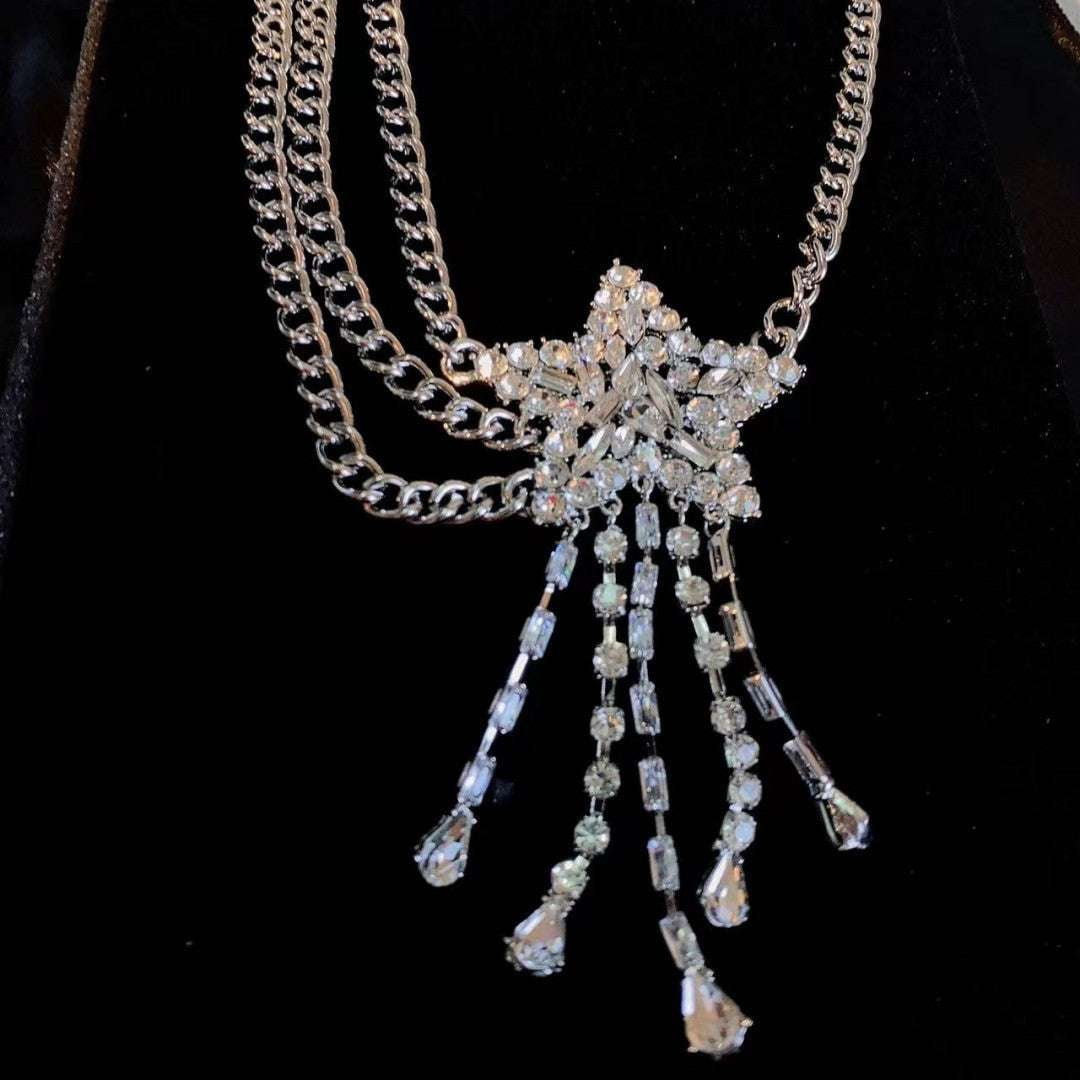 Silver Star Jewelry, Star Tassel Necklace, Zircon Fashion Pendant - available at Sparq Mart