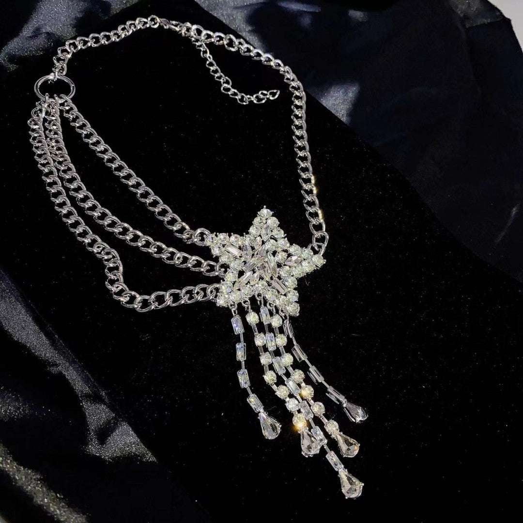 Silver Star Jewelry, Star Tassel Necklace, Zircon Fashion Pendant - available at Sparq Mart