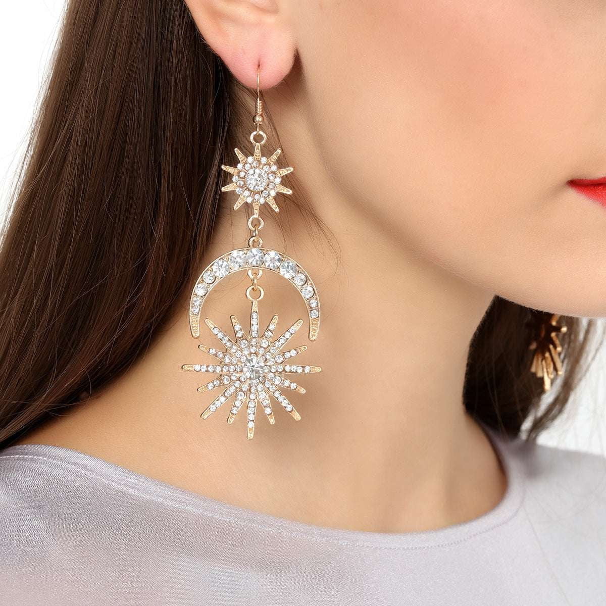 metal alloy earrings, sun goddess earrings, unique moon earrings - available at Sparq Mart