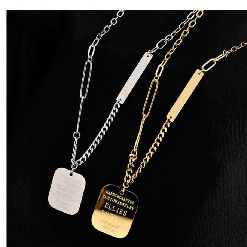Custom Steel Pendant, Square Plate Necklace, Titanium Letter Necklace - available at Sparq Mart