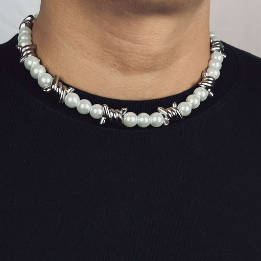 edgy jewelry accessory, punk pearl necklace, unisex necklace fashion - available at Sparq Mart