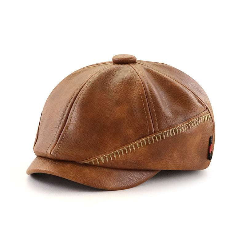 Adjustable Flat Caps, Leather Octagonal Hat, Vintage Newsboy Cap - available at Sparq Mart