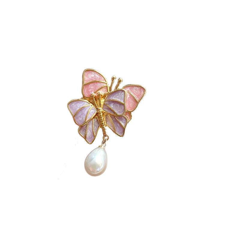 French Butterfly Earrings, S925 Pearl Studs, Vintage Pearl Brooch - available at Sparq Mart