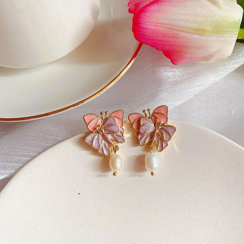 French Butterfly Earrings, S925 Pearl Studs, Vintage Pearl Brooch - available at Sparq Mart
