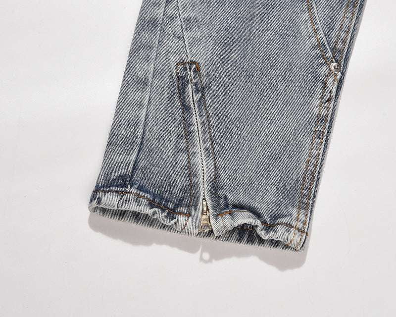 Straight Fit Denim, Vintage Straight Jeans, Zippered Panel Jeans - available at Sparq Mart