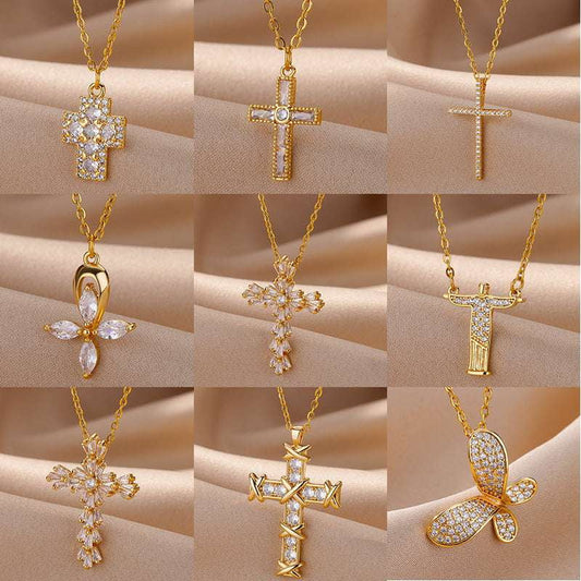 micro inlaid jewelry, vintage cross necklace, zircon pendant necklace - available at Sparq Mart