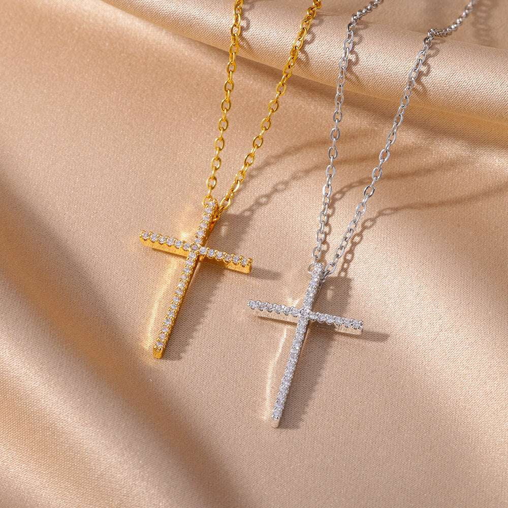 micro inlaid jewelry, vintage cross necklace, zircon pendant necklace - available at Sparq Mart