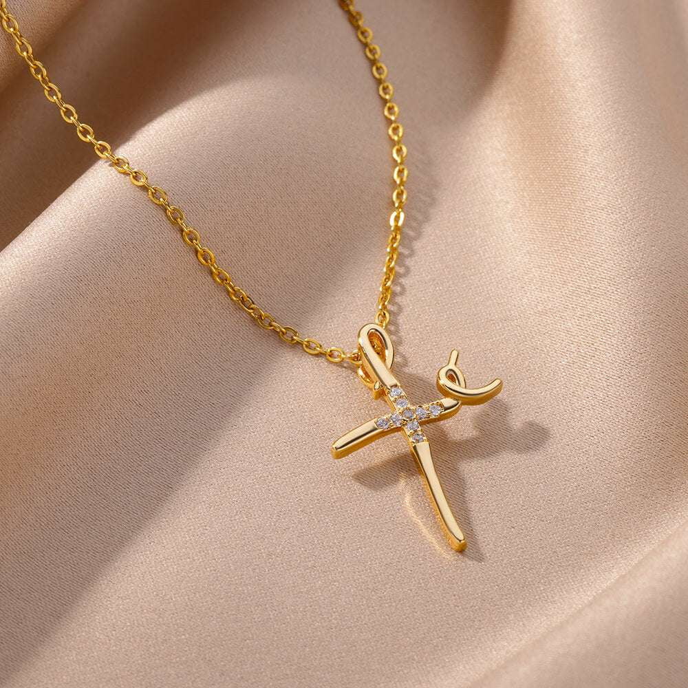 micro inlaid jewelry, vintage cross necklace, zircon pendant necklace - available at Sparq Mart