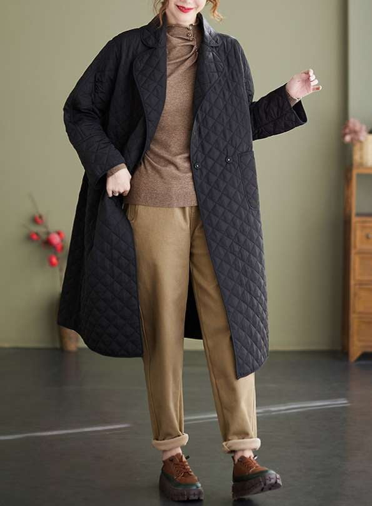 Concealed Button Jacket, Loose Cotton Outerwear, Mid-Length Cotton Coat - available at Sparq Mart