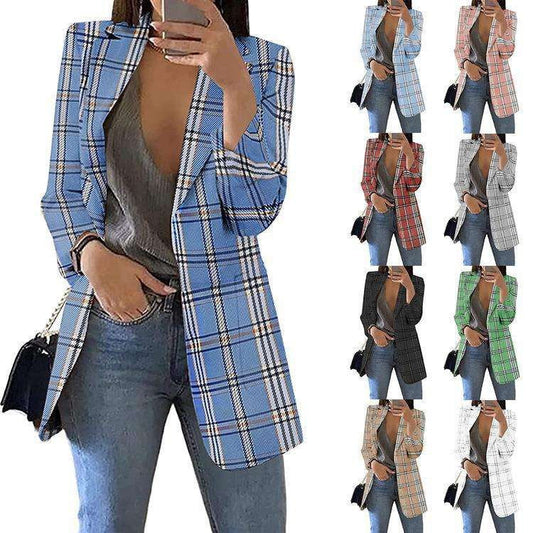 Casual Suit Jacket Women, Plaid Slim Fit Blazer, Stylish Cardigan Suit - available at Sparq Mart