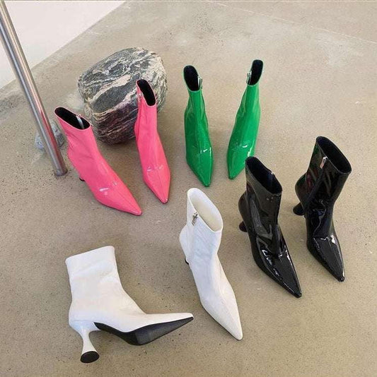 blackjack heel boots, patent leather booties, pointed toe heels - available at Sparq Mart