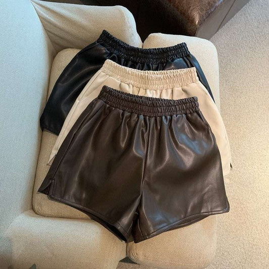 Casual Split Shorts, High Waist Shorts, PU Leather Shorts - available at Sparq Mart