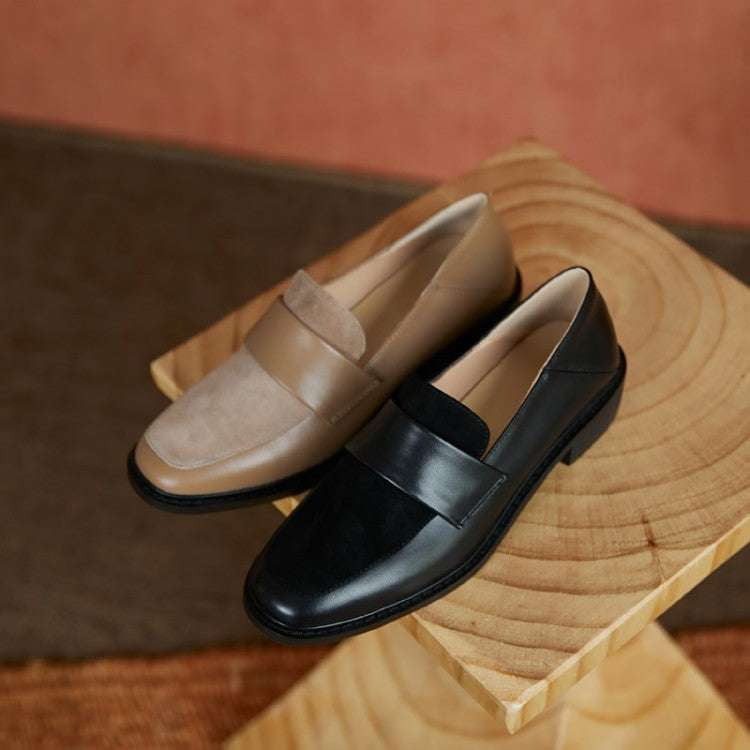 retro small shoes, soft leather loafers, women's stitching loafers - available at Sparq Mart