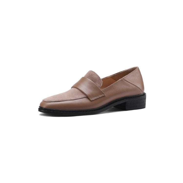 retro small shoes, soft leather loafers, women's stitching loafers - available at Sparq Mart