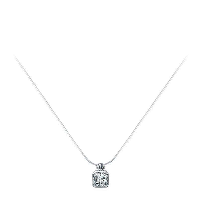 Snake Bone Chain, Square Simulation Diamond, Sterling Silver Pendant - available at Sparq Mart