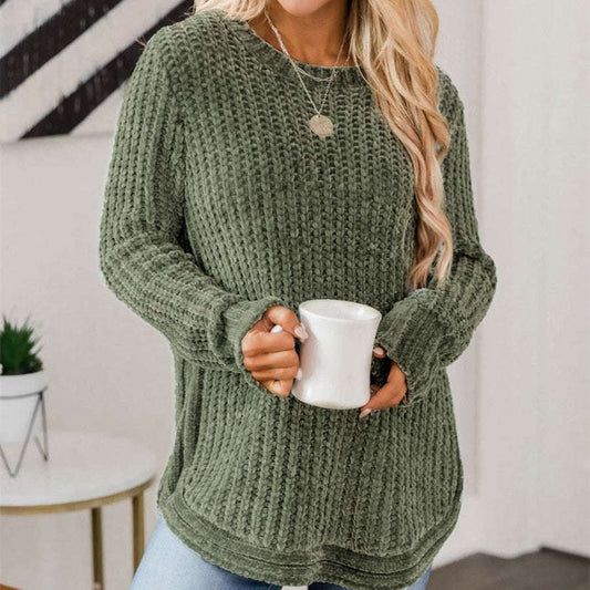 female oversized knit, thickened cozy jumper, winter green sweater - available at Sparq Mart