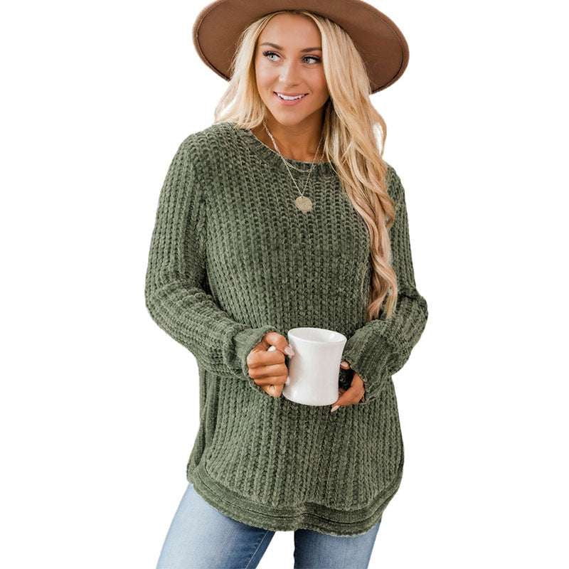 female oversized knit, thickened cozy jumper, winter green sweater - available at Sparq Mart