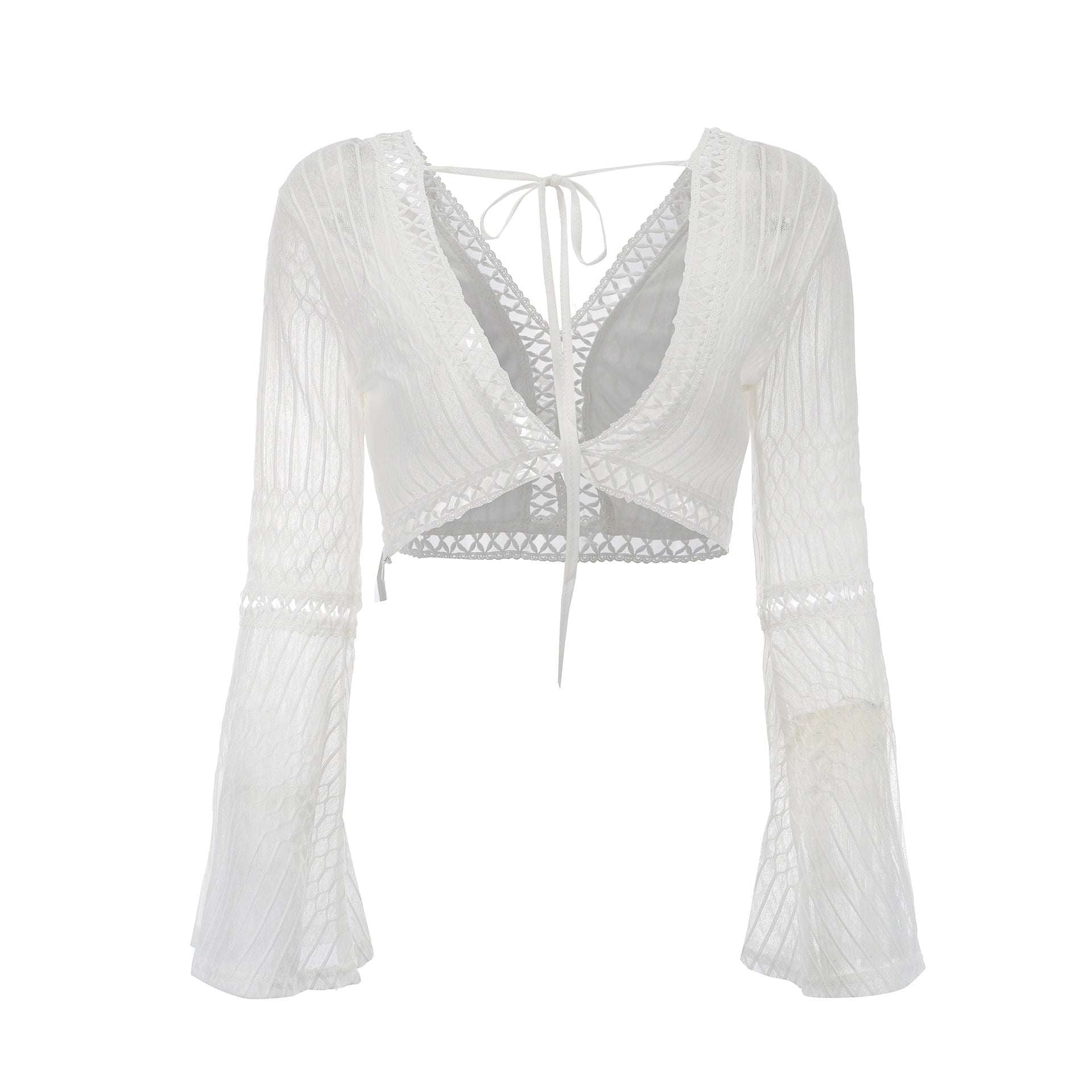 Elegant White Top, Floral Lace Blouse, Lace Cutout Top - available at Sparq Mart