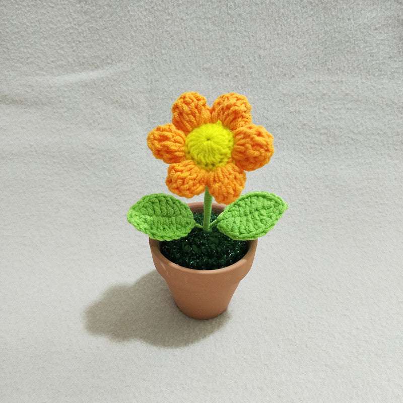 Desktop Decor, Handcrafted Sunflower Plant, Woolen Woven Potted Plant - available at Sparq Mart