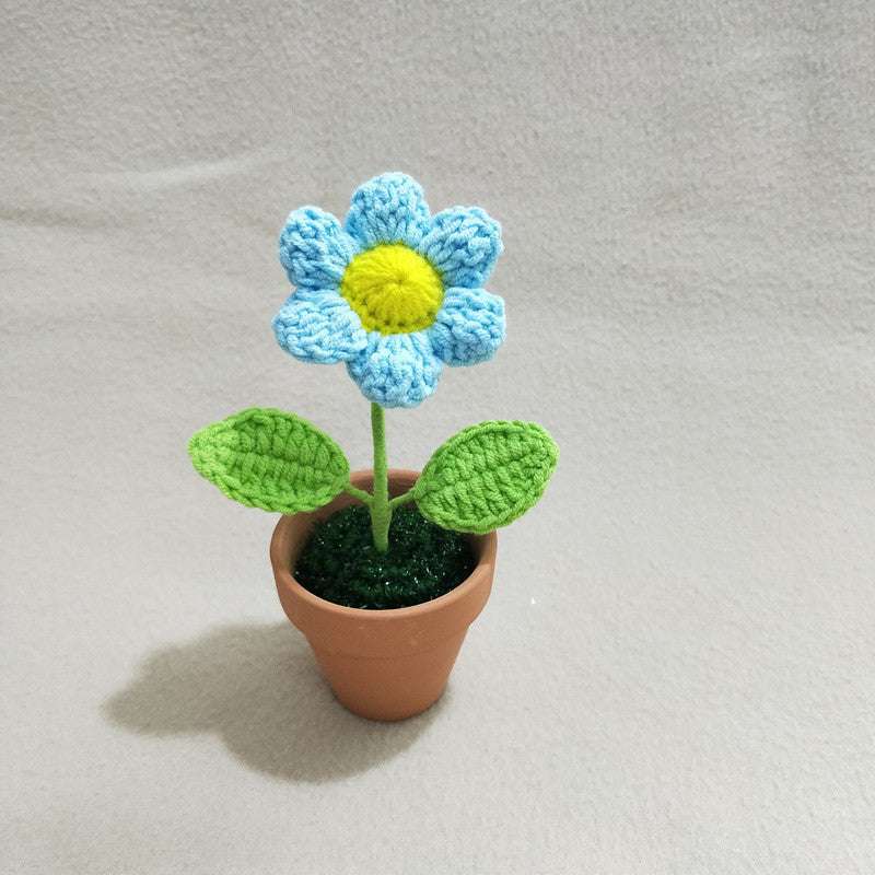 Desktop Decor, Handcrafted Sunflower Plant, Woolen Woven Potted Plant - available at Sparq Mart