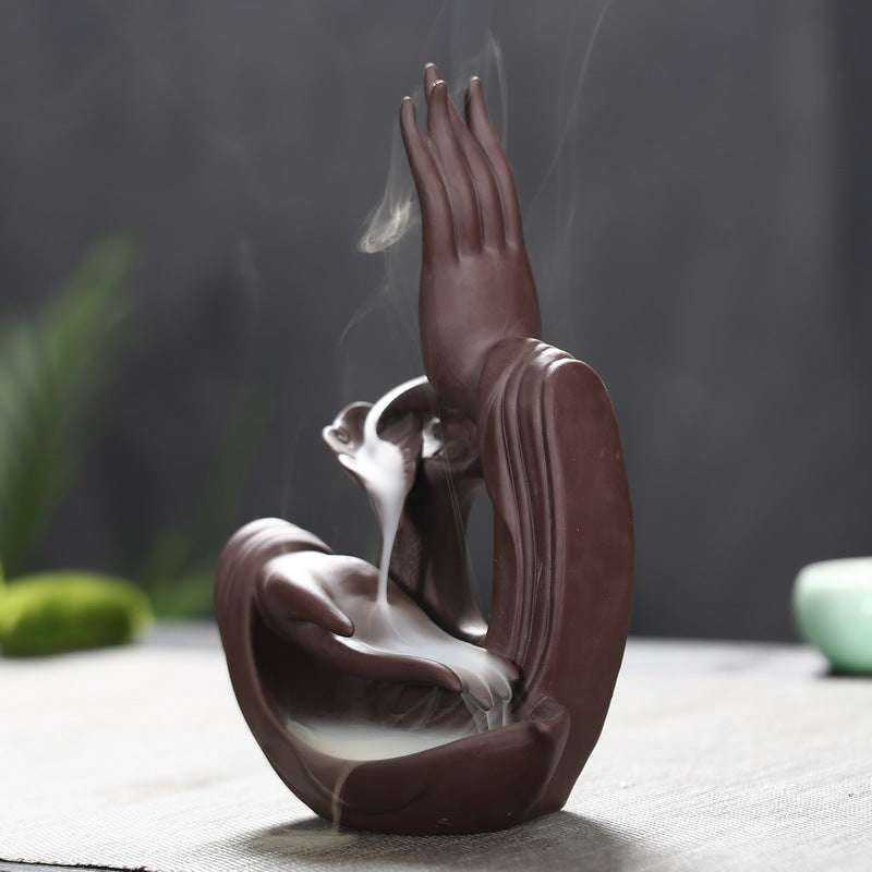 Ceramic Buddha Hand, Jade Buddhist Decor, Zen Heart Ornament - available at Sparq Mart