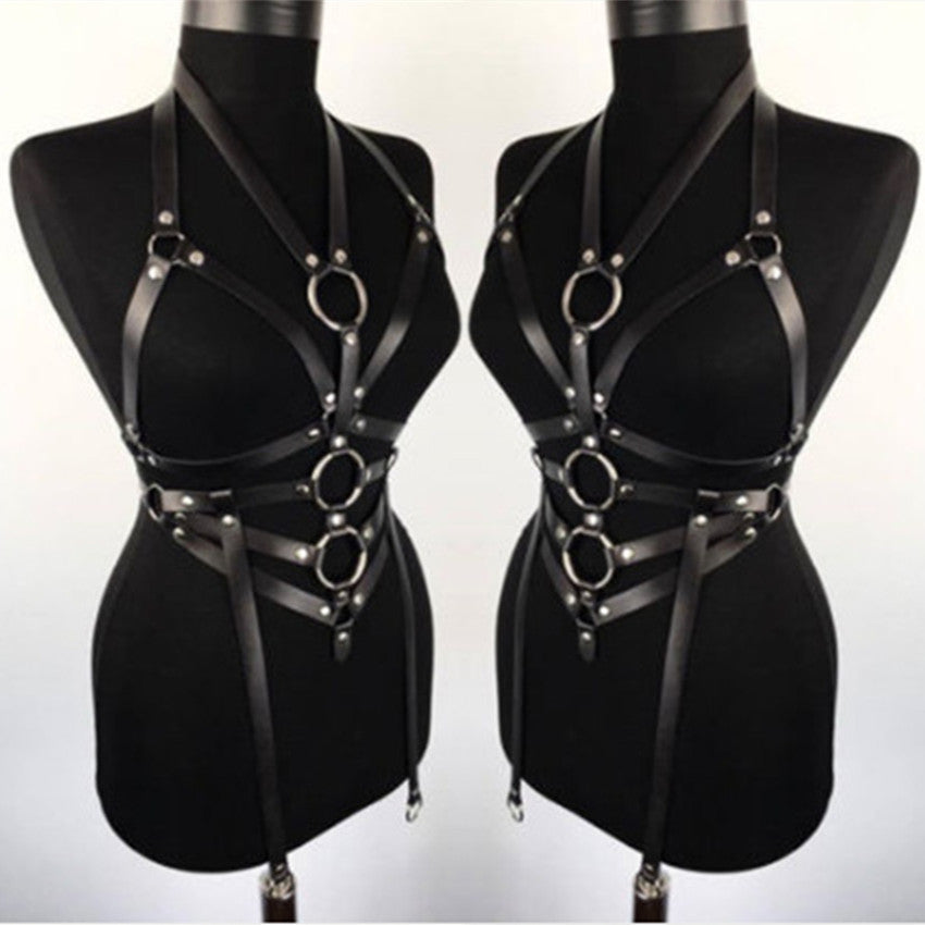 Leather Lingerie Set, Nightclub Bra Outfit, Strappy Bra Set - available at Sparq Mart
