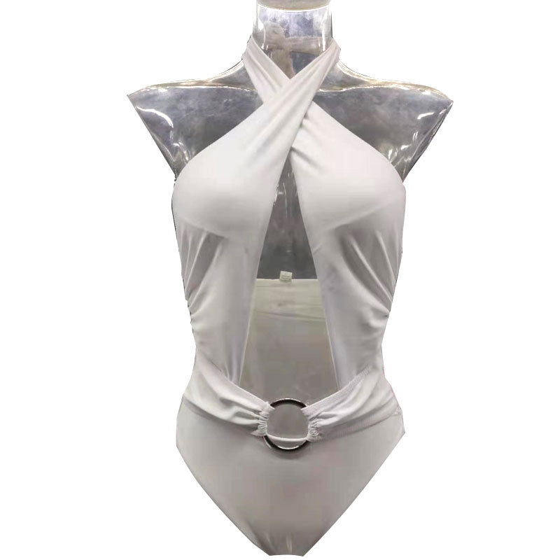 Fashionable Nylon Swimsuit, Hollow Neck Swimwear, Minimalist One-piece Swimsuit - available at Sparq Mart